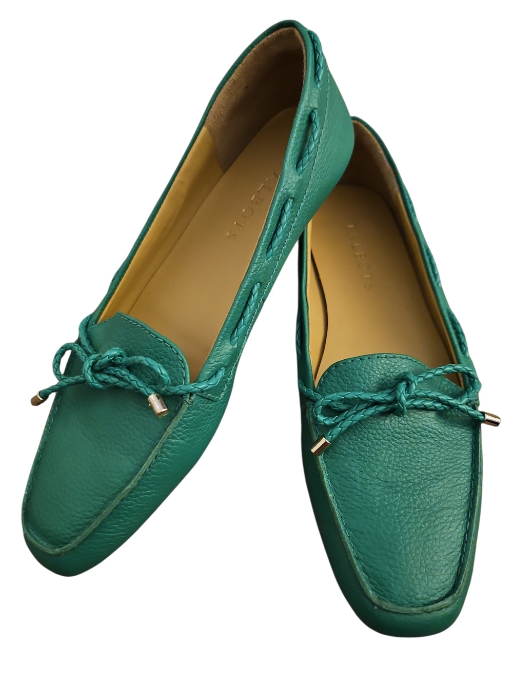 Talbots Teal Braided Tie Leather Mules Flats Shoes